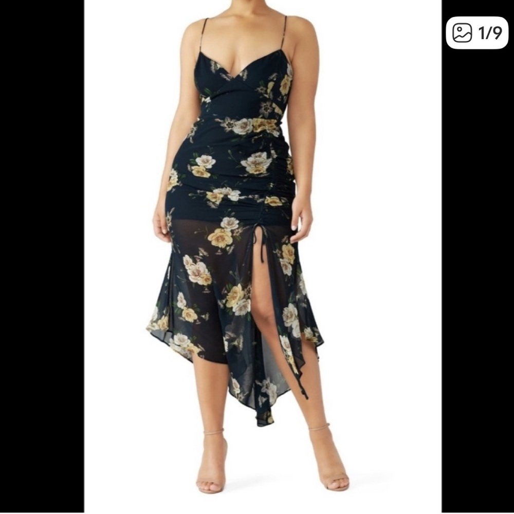 NICHOLAS Black Floral Asymmetrical Dress
